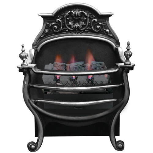 Oval shaped black coal burning vent basket with three vents