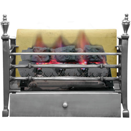 large pieces of coal buring n open sliver and black basket