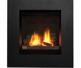fire burning in black fireplace insert